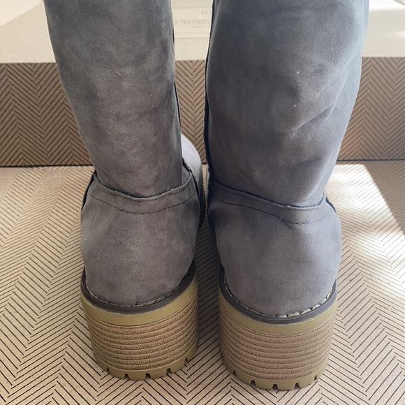 Womens Sherpa Collar Fold Over Ankle Winter Boots Faux Suede Gray EUR 40 - Picture 4 of 7